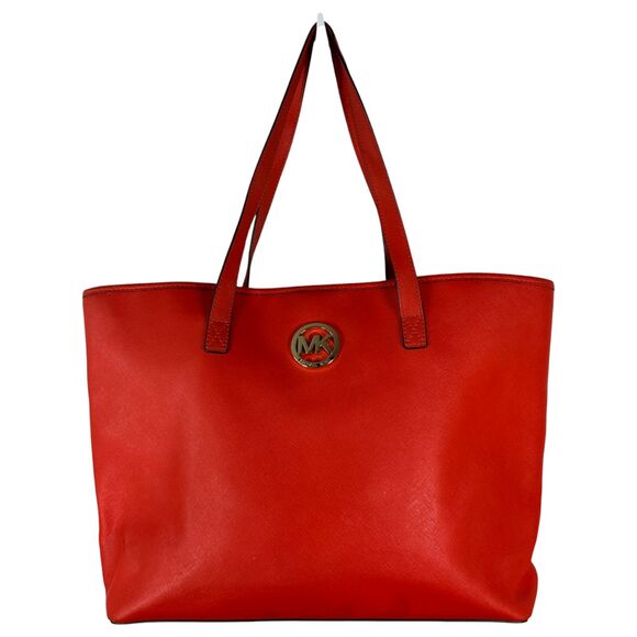 Michael Kors Jet Set Saffiano Leather Red Tote Bag Purse Handbag Travel Carryon - Picture 1 of 3